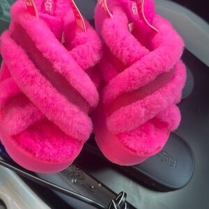 UGG Vibrant Pink Fluffy Slides